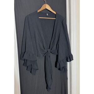 coverup Shein Curve Floral Babydoll Peasant Milkmaid Blouse Black Sz 1XL sweater